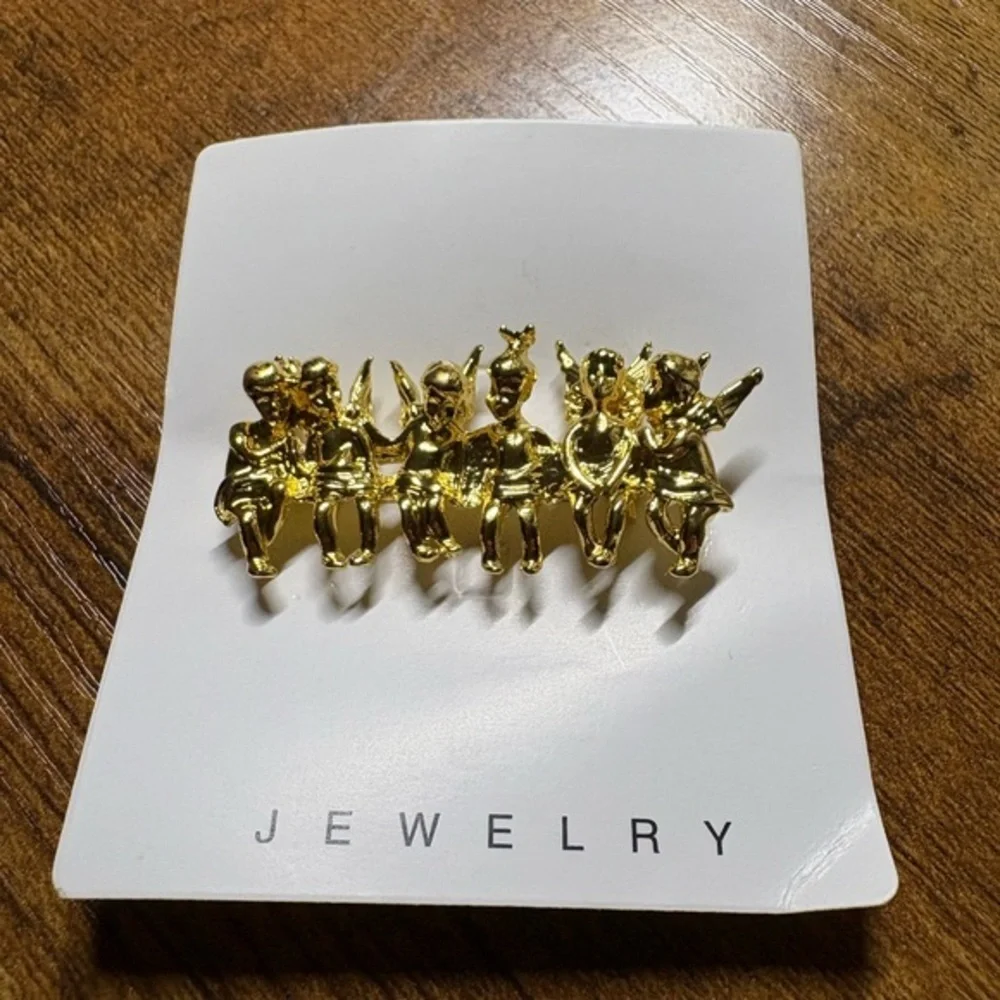 Six‎ Angel Gold Tone Brooch Mini Cherub Figurine pin Statement Jewelry new